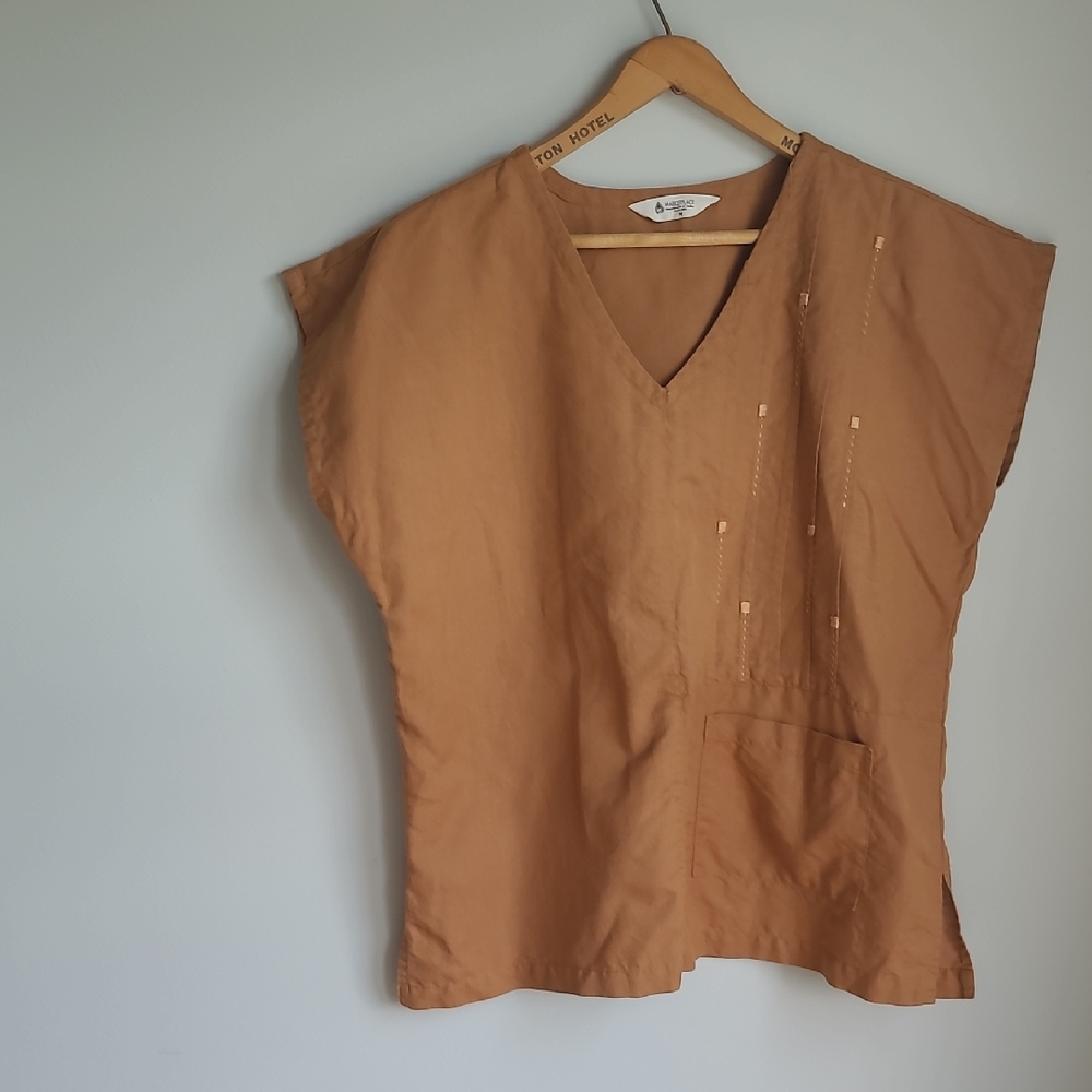 Tan Boxy Sleeveless Embellished Blouse